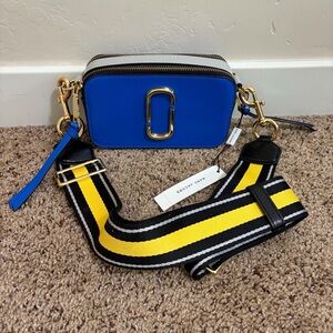 Marc Jacobs NWT The Snapshot Bag Dazzling Blue Multi Yellow Strap Crossbody Bag